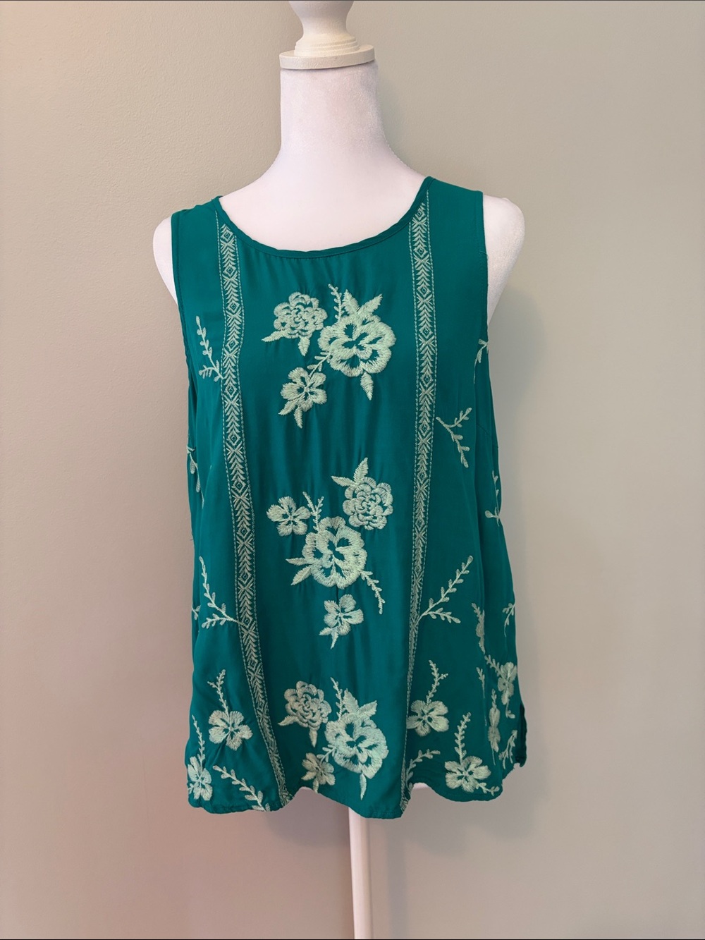 Teal Floral Embroidered Sleeveless Top